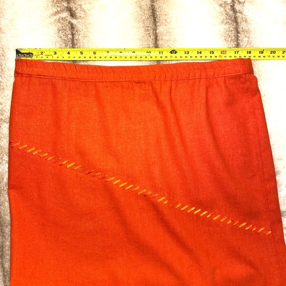 SELENE Sport Linen mix orange stylish Skirt Asymmetric Embellished midi - Picture 11 of 13